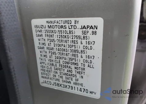 1999 Isuzu Trooper S z USA, uszkodzony, nr VIN JACDJ58X3X7911470